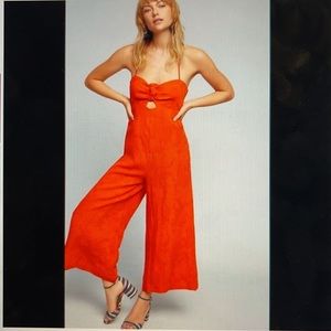 Anthropologie linen Coral Jumpsuit